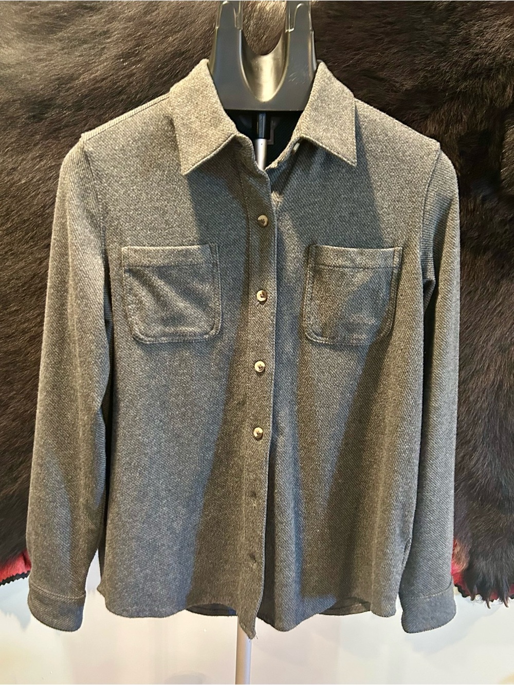 Natural Reflections Gray Knit Button-Up Shirt Jacket Sz S